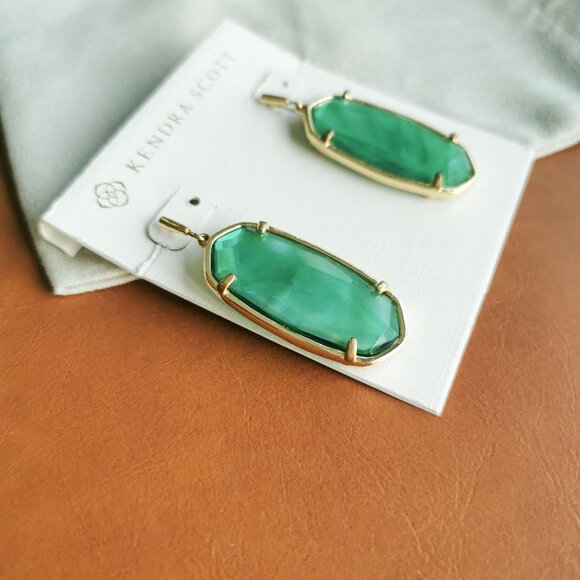Kendra Scott Faceted Elle Gold Jade Green Earrings Trendy - Picture 2 of 4